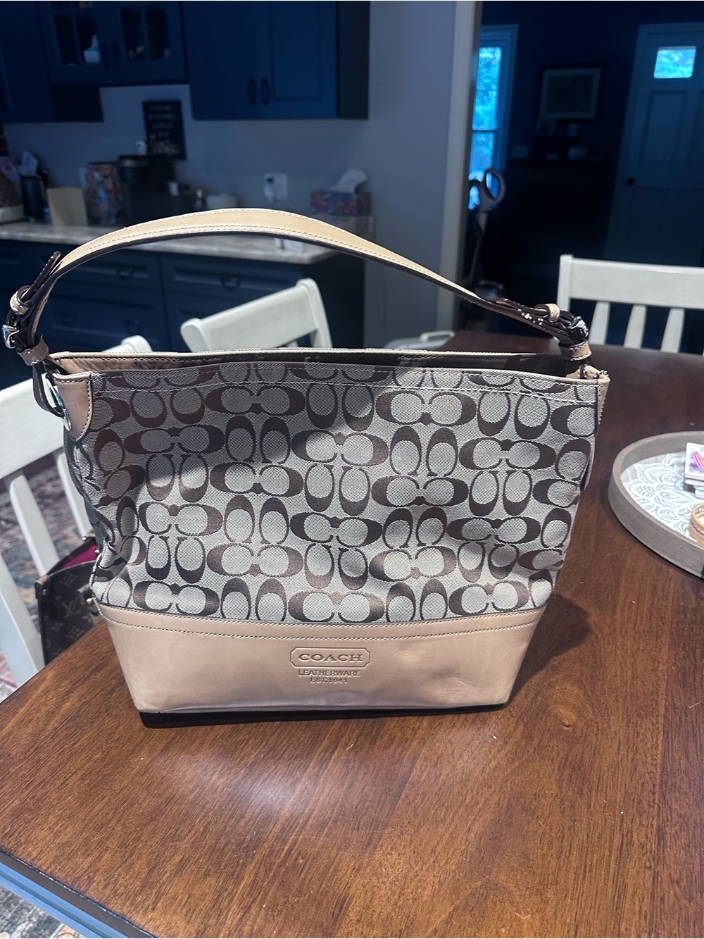 Coach Beige Signature Canvas and Leather Hobo Shoulder Bag